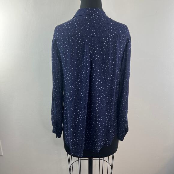 BELLA DAHL Blue White Top Star Collar Long Sleeve Classic Button-Up Size S Small - Picture 5 of 8